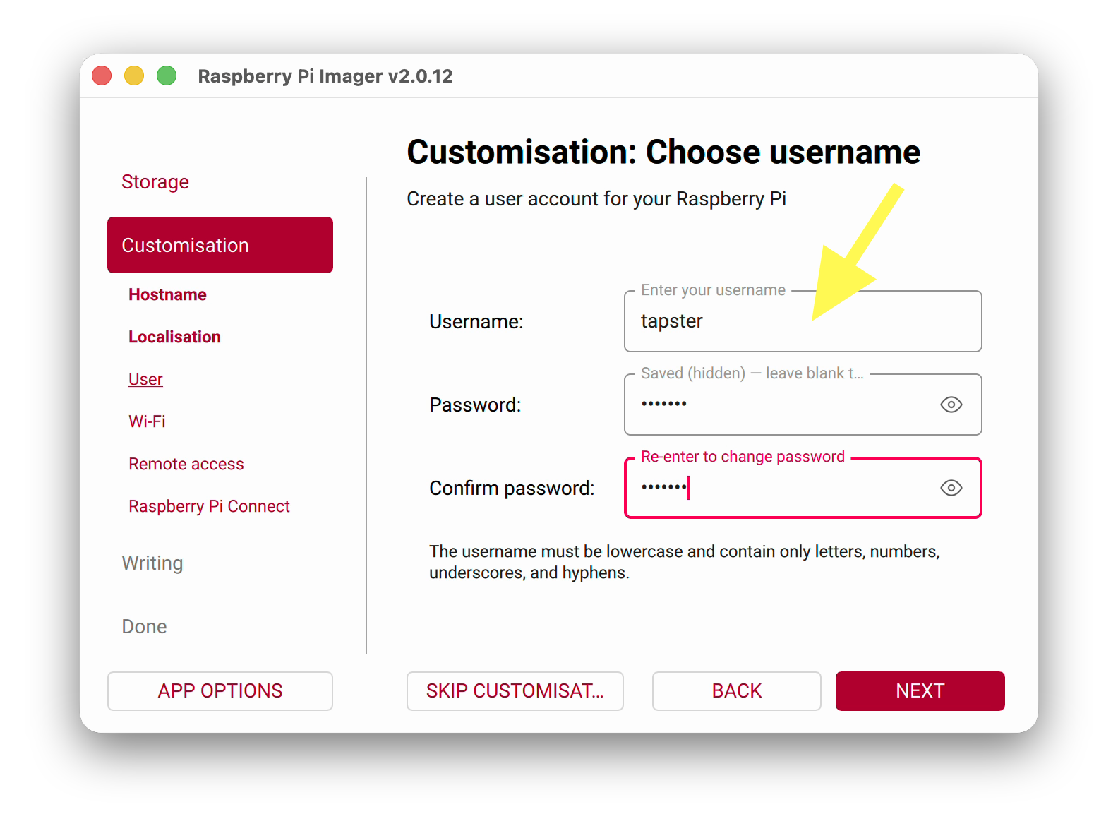 Choose username