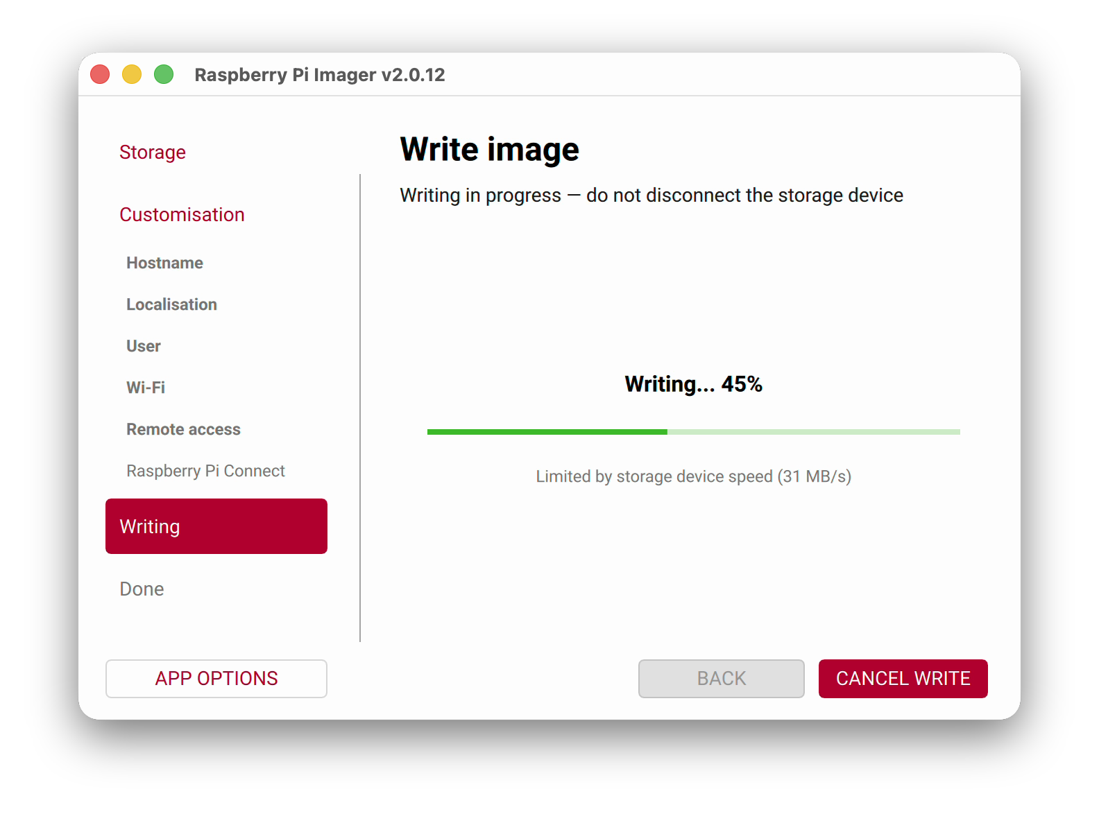 Writing the image