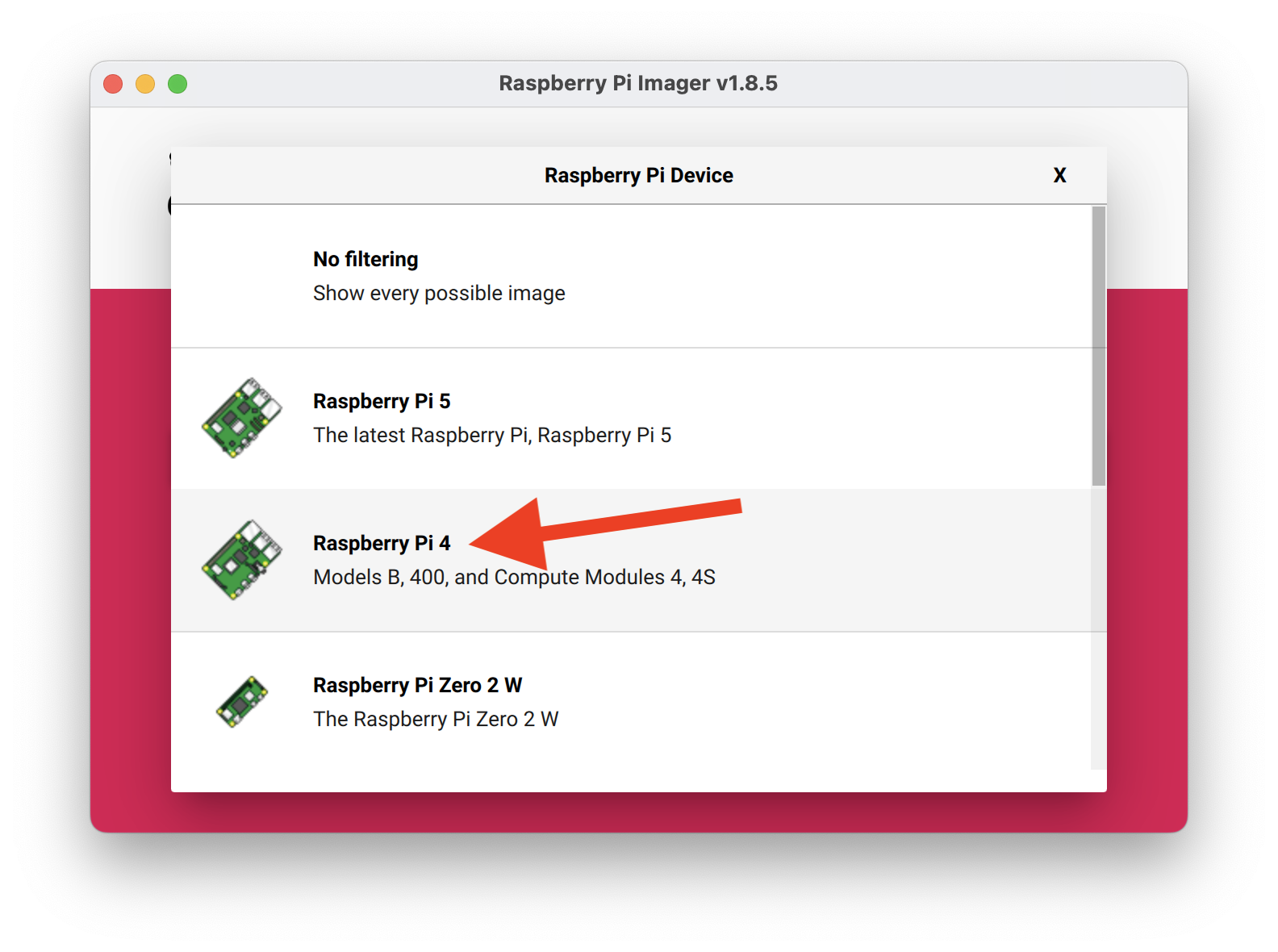 Select Raspberry Pi 4